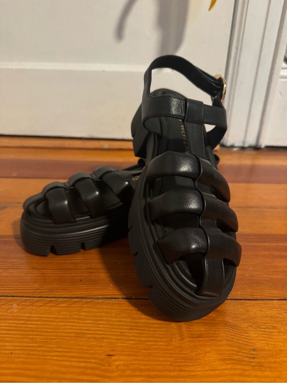 Stuart Weitzman Black Padded Fisherman Platform Sandals